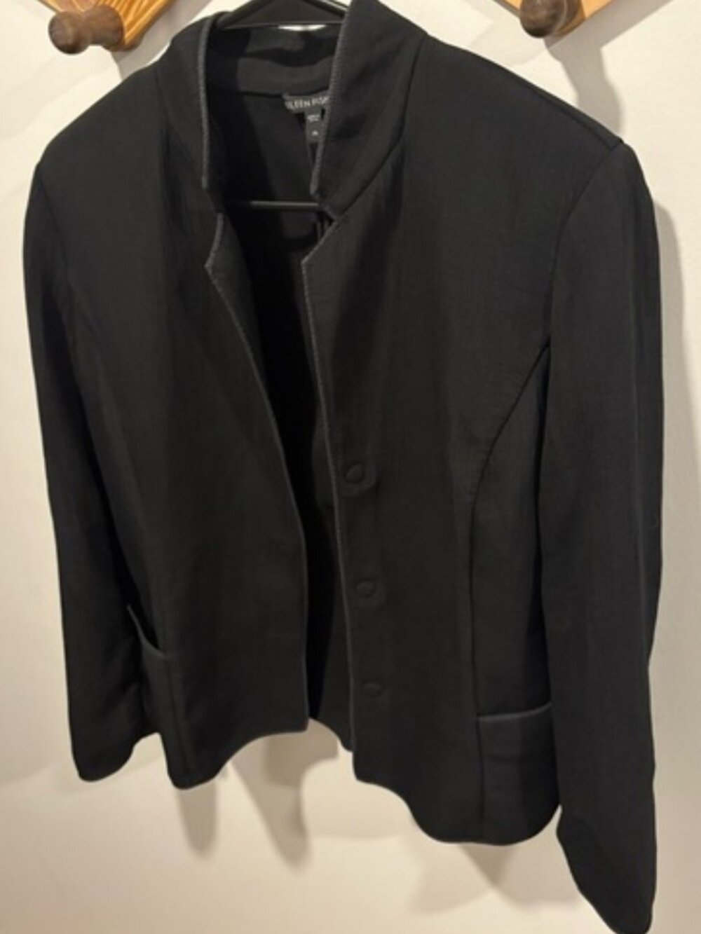 Eileen Fisher Black Silk Crinkle Magnetic Closure Blazer Medium